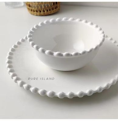 China Viable Simple White Pearl Ceramic Western Breakfast Dessert Marble Style Ceramic Dish for sale