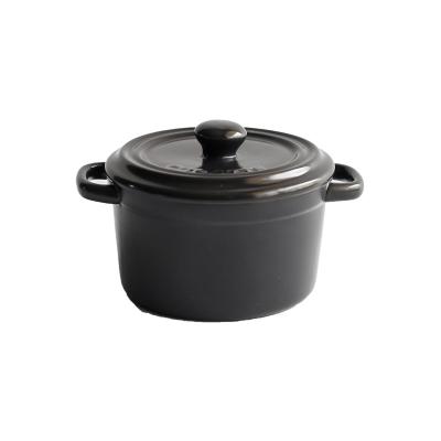 China Viable easy to control matte black stone korean ramen ceramic bowl with cover set for sale