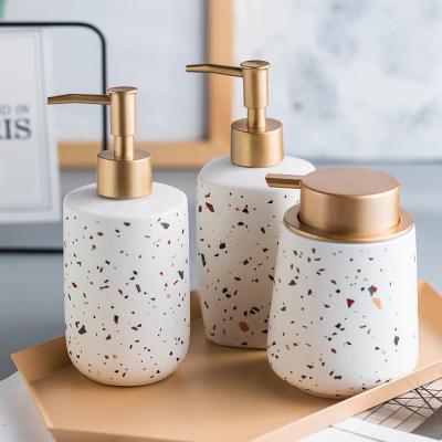 China Sustainable Net Red Ceramic Bottles Terrazzo Pattern Shower Gel Empty Hand Sanitizer Bottle for sale