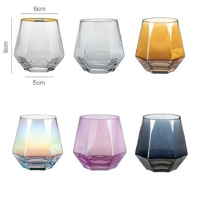 China Viable net red hexagonal diamond personality six edge juice gold rim diamond creative glass cup for sale