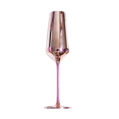 China Sustainable Pink Rose Gold Plated Lead Free Red Wine Glass Tall Decorative Glass for sale