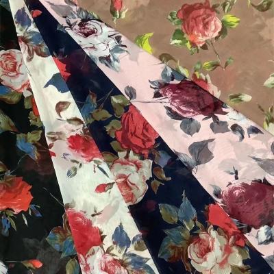 China Sheer With Fast Delivery Super Soft Polyester Big Chiffon Rose Floral Fabric for sale