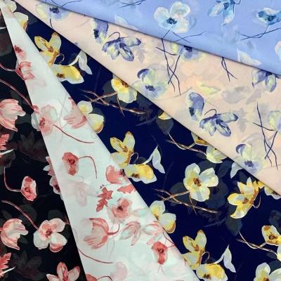 China Free Sample Polyester Sheer Pearl Chiffon Printed Floral Pattern Dress Fabric Stock for sale