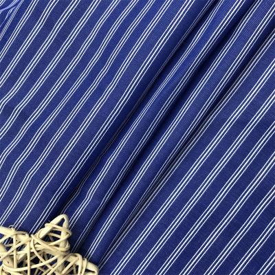 China Wrinkle Free Sample 100% Polyester Blue And White Heavy Duty Striped Yarn Dyed Woven Shirt Fabric for sale