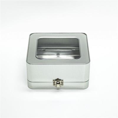 China Tea Rectangular Tin Box, W/Hinge & Pet Window On Lid,Roll In Edge For Lid Base for sale