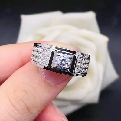 China FASHIONABLE Luxury Big Color 0.5ct Moissanite D White Gold Plated 925 Sterling Silver Band Mens Customized Diamond Ring Jewelry For Men for sale