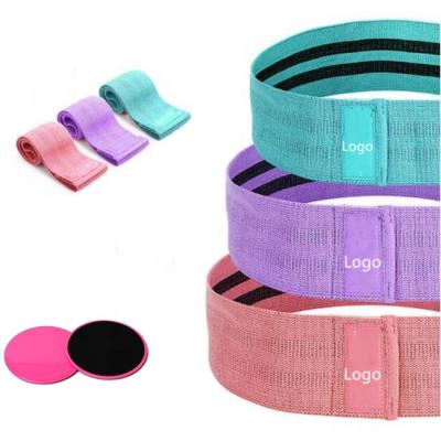 China Fabric resistance bands and elastic core sliders exercise set, 3 booty bands and 2 sliders for sale