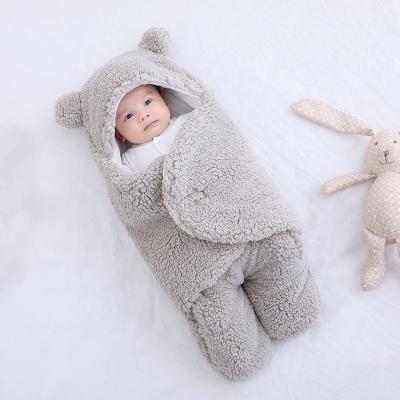 China Smooth And Very Comfortable Extra Soft Newborn Plush Wrap Blankets Teddy Bear Receiving Hooded Sleeping Bag for sale