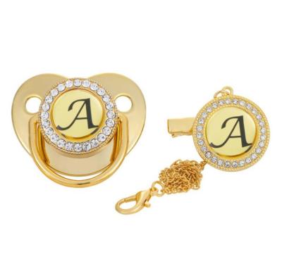 China BPA Free New Product Personalized Any Name Bling Gold Silver Baby Pacifier With Clip for sale