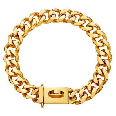 China Gold Padded Stainless Steel Cuban Link Dog Collar Gold Plated Chain Great for Large and Medium Dogs for sale