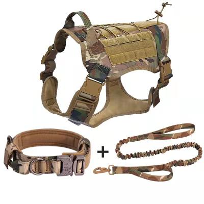 China Outdoor Tactical Stocked Dog Collar and Leash Set Easy Control Pet Vest Harness Training Leash and Large Dog Collar for sale