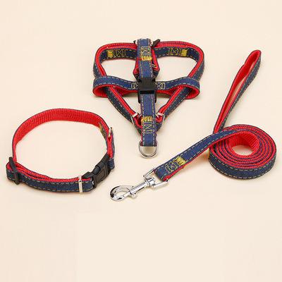 China New Eco Friendly Padded Denim Materials Pet Supplies Dog Collar Leash And Harness Set for sale