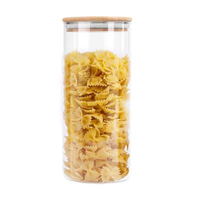 China Freshness Preservation Storage Glass Jars with Sealed Bamboo Lids Clear Bulk Glass Food Storage Canister for Serving Tea, Coffee, Spice, Candy, Cookie for sale