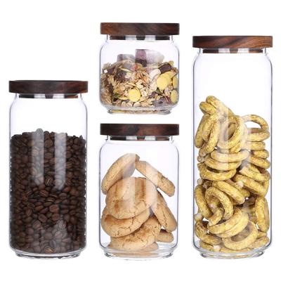 China Glass jars stored with sealed wooden lids, storage glass jars with sealed lids for sale