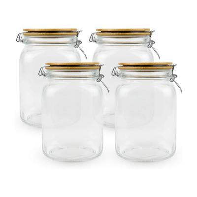 China Microwavable Glass Mason Jar with Clip Bamboo Top Cover Airtight Storage Container for Kitchen Organization for sale