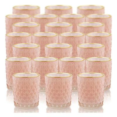 China Home Decor Rose Glass Candle Holder with Gold Rim 24 Piece Loose Tea Light Holder Candle Holder Centerpiece Decor Tea Candles Holde for sale