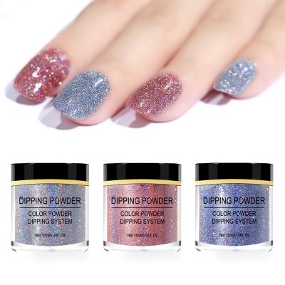 China Nail Art Products Hot Sell Brilliant Laser Colors Nail Art Dipping Powder Color Dip Powder Nails Colors System 10ml/bottle for sale