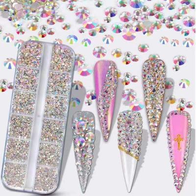 China Shiny colorful fast delivery popular 12 grid ab flat back faux stone nail crystal stone decoration for sale