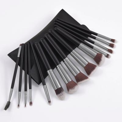 China Angular Blush Professional Matte 14 Pcs Vegan Base Face Tube Aluminum Plastic Eyeshadow Handle Black Silver Makeup Brush Set for sale