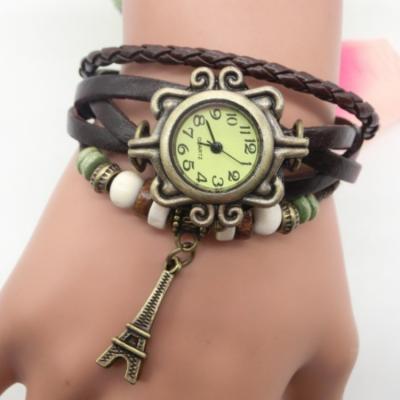 China Small Three Needle YSTRetro Leather Leaves Wristwatches Pendant Vintage To Hand Knit Decoration Wristwatches All Star Women Dress Clock for sale