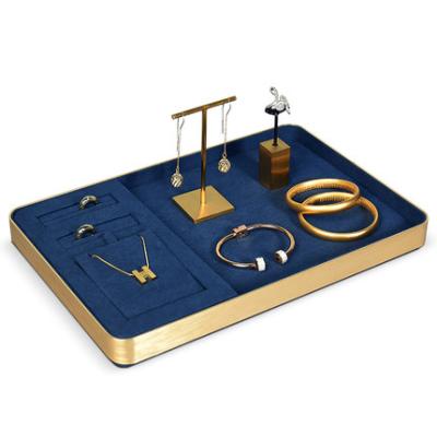 China YST Modern Luxury Anti-fingerprint Processing Superb Pendant Tray Pendant Tray Blue Meatal Jewelry Fiber Jewelry Display Tray for sale