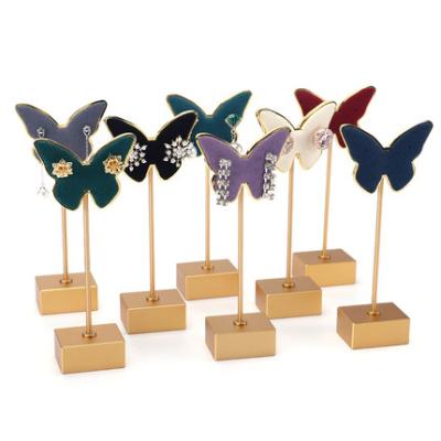 China YST Microfiber Modern Luxury Butterfly Jewelry Display Stands For Earrings T Bar Metal Earring Display Stand Jewelry Display Earring Rack for sale