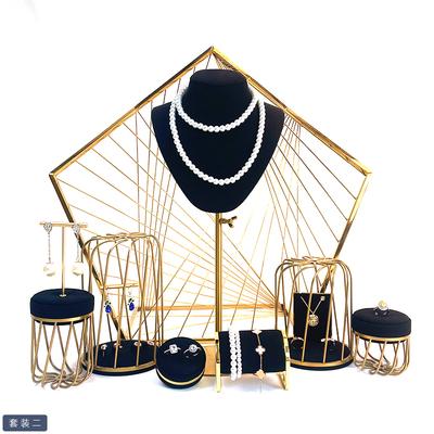 China YST Modern Luxury Black Microfiber Necklace Stand Jeweler Set Metal Bust Stand Mannequin Jewelry Display Stand for sale