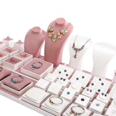 China Custom Made YST Modern Luxury Pink Jewelry Display Set Stand For Ring Bust Necklace Bracelet Showcase Pearl Jewelry Display Counter Cabinet for sale