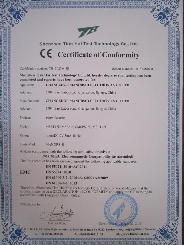 CE - Changzhou Manorshi Electronics Co., Ltd.