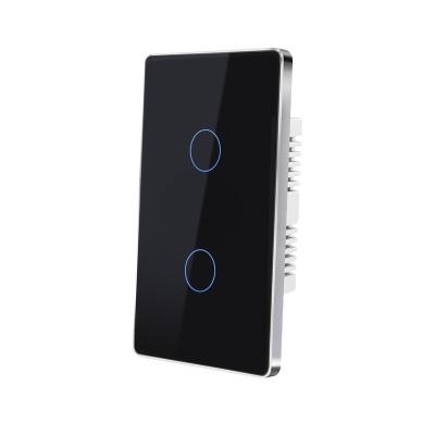 China Architecture wall switches touch screen tuya smart lamp switch WiFi 2 strip tempered glass smart time switch voice time switch voice assistant for sale