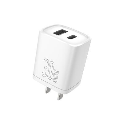 China Factory direct supply mobile phone fast charging adapter Gan USB30w+PD30w wall charger fast quick charger adapter for sale