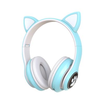 China Bluetooth V5.3 Pink Ear Pink TWS Gaming Cat Ear Headphones Neckband Band Transparent Headset Headphones for sale