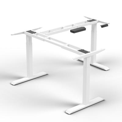 China meja timotion office furniture belajar table adjustable ergonomic L shaped (height) sit stand height adjustable computer workstation for sale