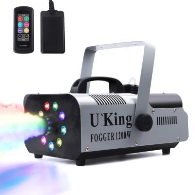 China Easy Installation 1200W LED Fog Smoke Machine with 9PCS RGB 3 in 1 Colorful LED Stage Spray Equipment for sale