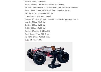 China 1 10 monsteres truck de la escala RC, monster truck de RC Bigfoot de alta potencia en venta