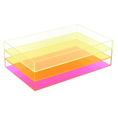 China Home Hot Selling Clear Acrylic Acrylic Tray 3 Tiers Hotel Wedding Restaurant Factory Storage Trays Pink Serving Tray Rack for sale