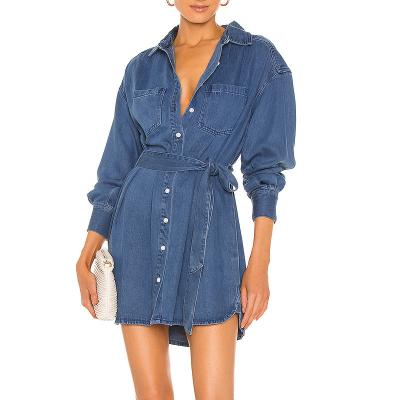 China Low Price Anti-Static Hot Custom Denim Blue Stylish Casual Dress For Lady for sale