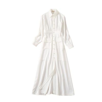 China New Style Women Anti-static Dress Spring Patch Pocket Straight White Long Dress for sale