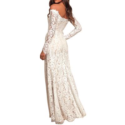 China Anti-Static Fancy Lace Off Shoulder Fishtail Long Tail Maxi Designer Party Evening Dress for sale