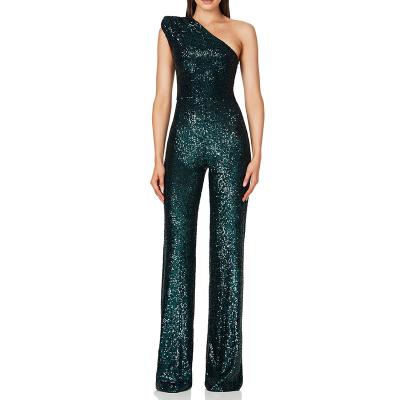 China Breathable Sequin Wide Shoulder Leg One Piece Stretch Full Length Overalls For Women for sale