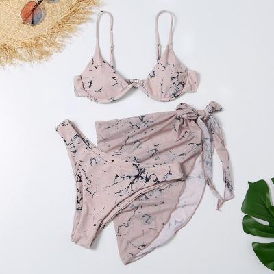 China New High Quality 3 Pieces Breathable Hot Selling Gorgeous Printing Frontless Bikini Set Backless Swimsuit for sale