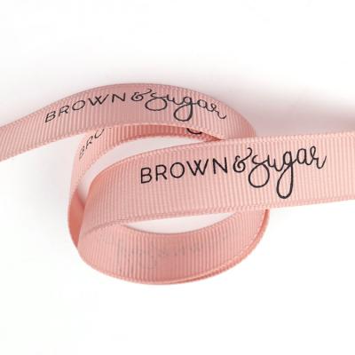 China Viable Wholesale Custom Brand Logo Polyester Grosgrain Ribbon For Gift Package Decoration for sale