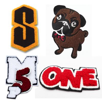 China 3D Embroidered Badges Sew Cheap Custom Numbers Logo Embroidered Chenille Letter Patches For Clothing for sale