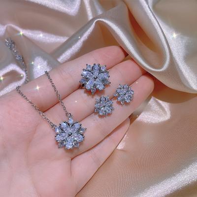 China 4PCS Women's Fashionable Wedding Party CZ Shiny High Quality Gem Necklace Earrings Ring Jewelry Set for sale