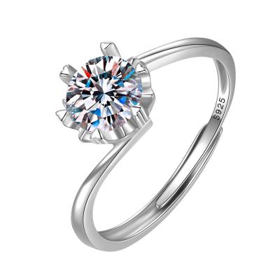 China Silver Gemstone Women's Romantic Wedding Ring Resizable Sterling Silver Zircon Diamond Ring 925 Jewelry 6 Prong Lead Free Nickel Free for sale