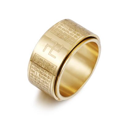 China Religious Accessories Buddhist Ornaments Stainless Steel Sutra Lucky Peace Couple Rings Removable Heart Swastika Jewelry Religious Men for sale