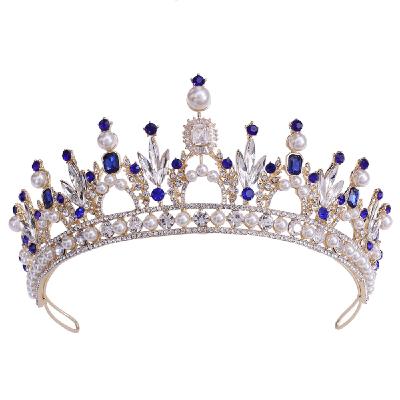 China Miss Universe Hair Jewelry Europe and America Pearl Rhinestone Crown Tiara Luxury Zircon Birthday Wedding Bridal Dress Accessories for sale