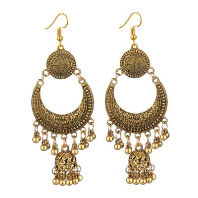 China National Ethnic Tourism Memorial Ornament Plated Earrings Costume Stud Earrings Indian Jewelry For Women Moon Circle Eardrop Earrings for sale