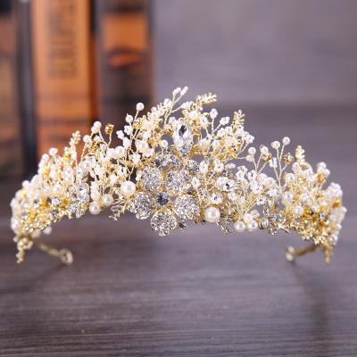 China Miss Universe Crown Hand-woven Tiara Wedding Pageant Headband Bridal Europe and America Rhinestone Hair Accessories Flower Tiara for sale