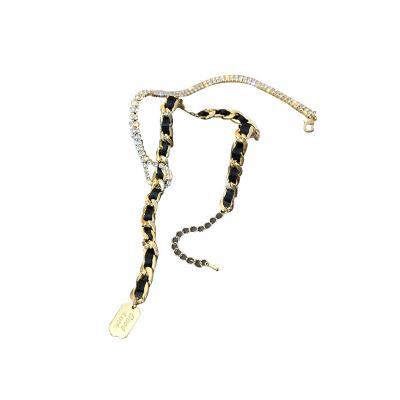 China FASHIONABLE exaggerated twist diamond necklace personality temperament studded hiphop sweater pendant chain for sale